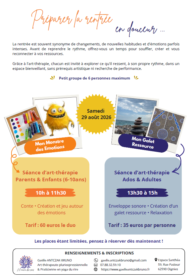 Ateliers : Art-thérapie Programme 29 Août 2026
